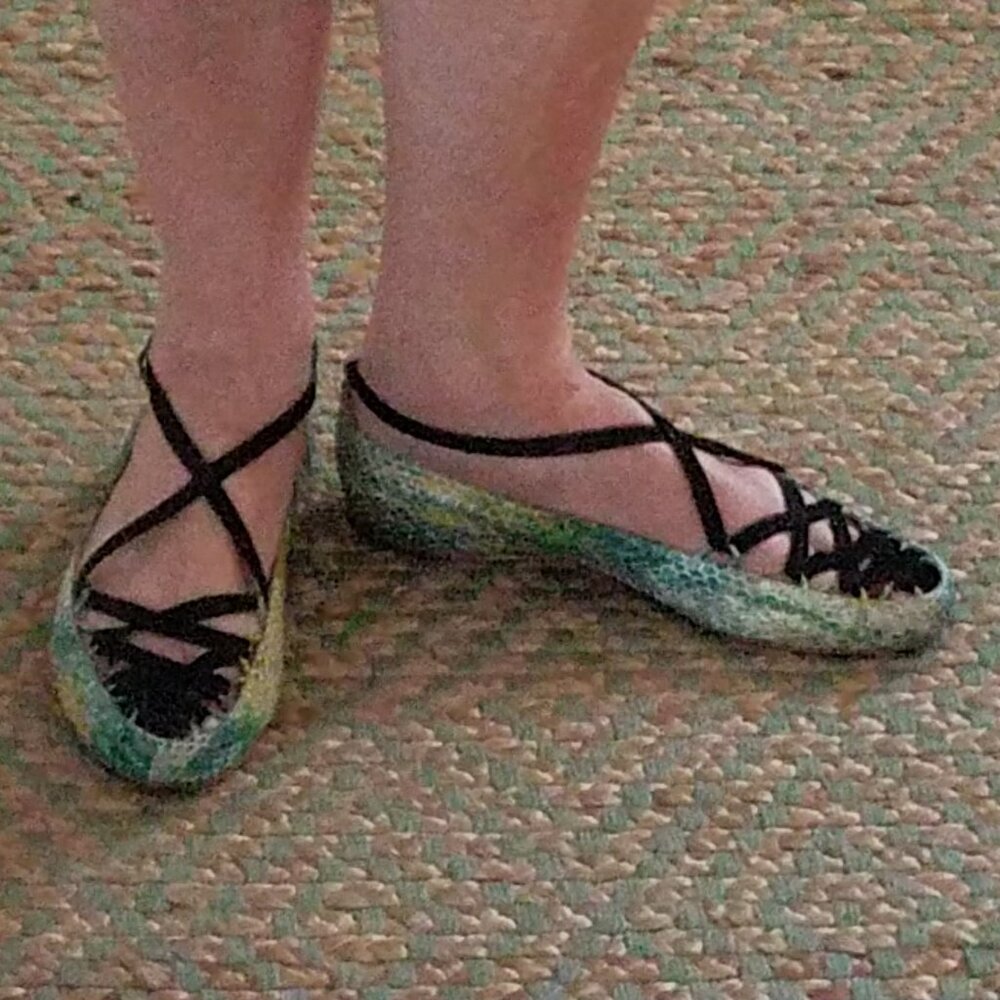 Alaia Ghillie Flats Sandals~Black Sueded Lace-Up~Green Yellow Snakeskin 37=6.5